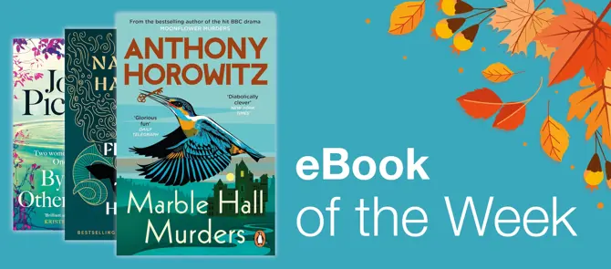 Small banner showing the cover of e-Book of the Week which is Marble Hall Murders by Anthony Horowitz