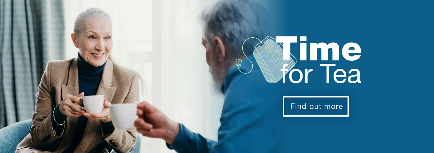 Home page banner for Time For Tea events. Find out more