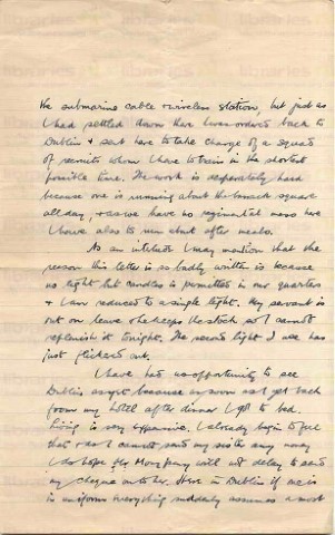 COU 003. Letter from Coulson to Elliott, Chief Librarian. Dublin 23 October 1914. Training, cost of living. Page two of four. 