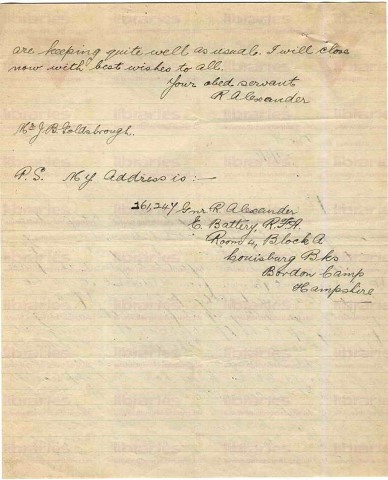 ALE 003. Letter from Alexander to Goldsbrough 09 May 1918. Bordon, Hampshire. Application to the Committee. Page two of two.