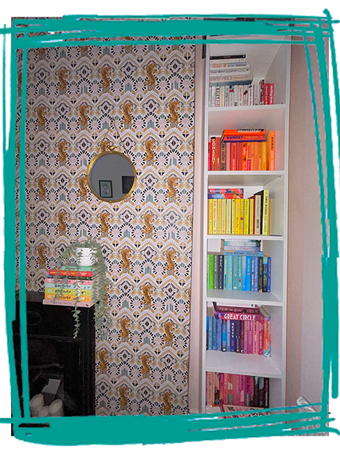 Bookcase with colour coordinated books