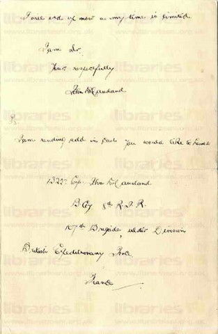 McC 002. Letter from McCausland to Elliott 1 October 1915. France. Trenches, effect of war on landscape and French people, graves. Page four of four. 