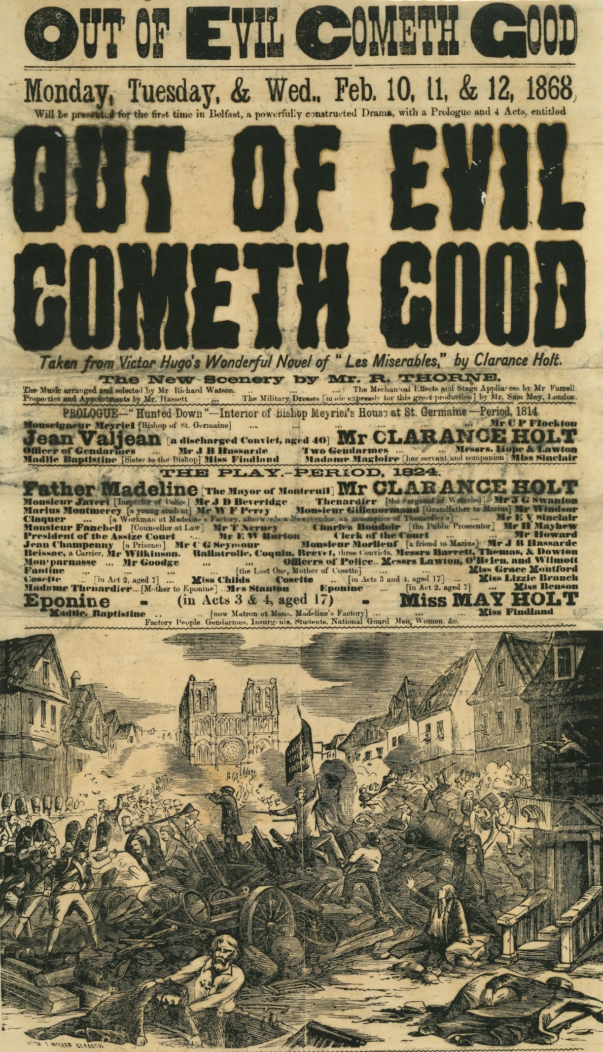 Bill from 1868 features an adaptation of Victor Hugo’s Les Miserables which had recently been published in 1862