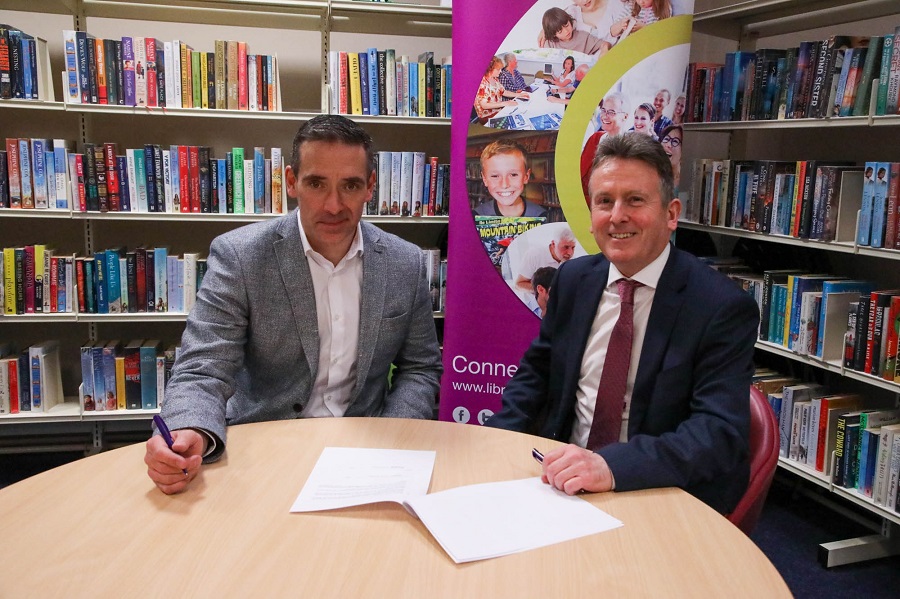 Libraries NI Chief Executive (right) is pictured with David Reid, Dept Secretary DAERA