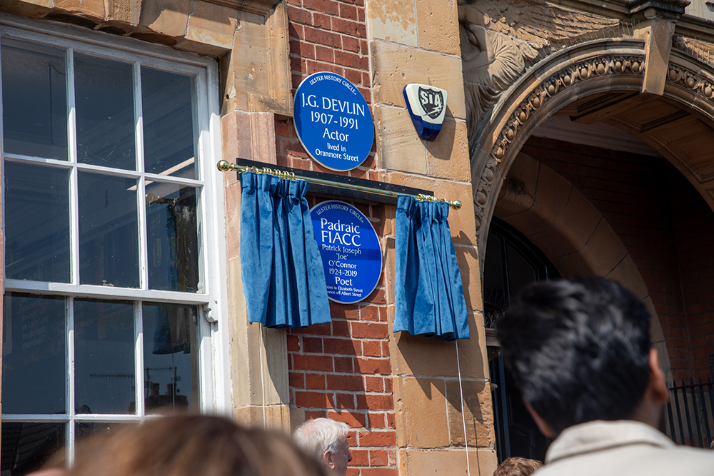 a Blue Plaque was unveiled on Falls Road Library to commemorate the life and works of poet Padraic Fiacc.