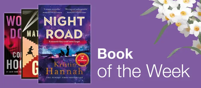 Small banner showing the Book of the Week which is Night Road by Kristin Hannah