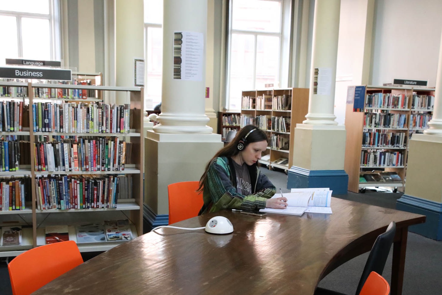 A student studying in the library