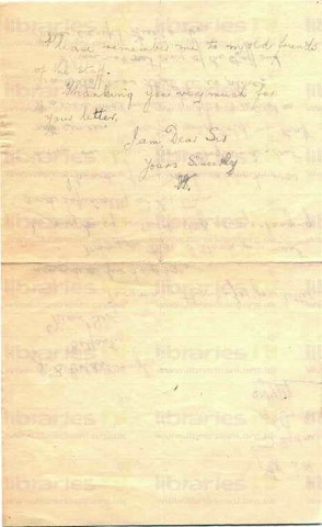 BRO 009. Letter from Brown to Goldsbrough 20 July 1917. Library staff, other staff at war. Page two of two. 