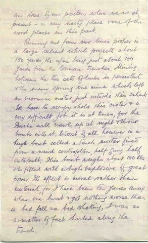 COU 029. Letter from Coulson to Elliott 22 January 1916. France. Trenches. Page two of six. 