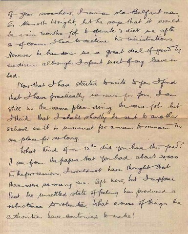 COU 045. Letter from Coulson to Goldsbrough 14 August 1918. France. Illness, volunteering. Page two of three. 