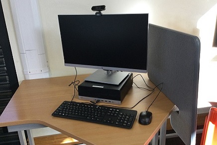 Downpatrick Library's Digital Hub, computer, web cam and privacy partition