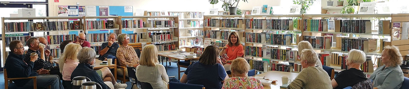A photo of an event in a library