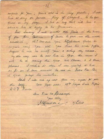 McC 020. Letter from McCausland to Goldsbrough 29 August 1918. Brown's death, moved 15th R.I.R., meets Roy and Coulson. Page two of two. 
