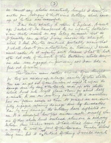 COU 028. Letter from Coulson to Elliott 5 December 1915. France. Trenches. Page two of four. 