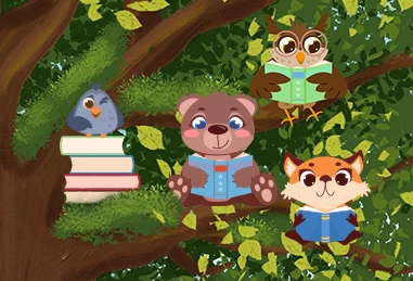 Cute animals all reading books
